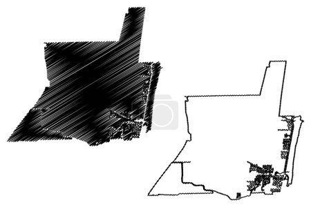 Pompano Beach City, Floride (Villes des États-Unis d'Amérique, États-Unis d'Amérique, nous, États-Unis d'Amérique) illustration vectorielle de carte, croquis à griffes Ville de Pompano Beach carte