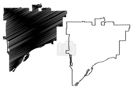 Davenport City, Iowa (United States cities, United States of America, us, usa city) map vector illustration, scribble sketch City of Davenport map