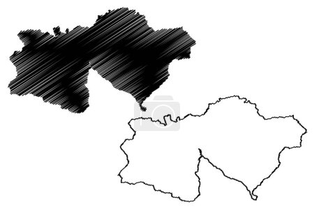 Thun District (Switzerland, Swiss Confederation, Canton of Bern or Berne) map vector illustration, scribble sketch Verwaltungskreis Thun map