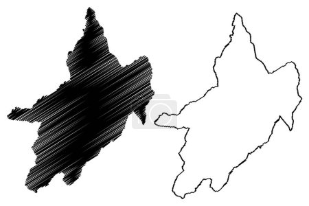 Distrito de Saint-Maurice (Suiza, Confederación Suiza, Cantón de Valais o Wallis) mapa vector ilustración, boceto Bezirk San Mauricio mapa