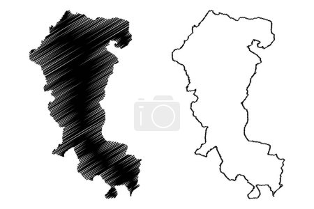 Ilustración de Sense District (Suiza, Confederación Suiza, Cantón de Friburgo o Friburgo) mapa vector ilustración, boceto de garabato Sensebezirk mapa - Imagen libre de derechos