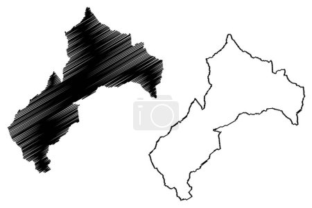 Martigny District (Suiza, Confederación Suiza, Cantón de Valais o Wallis) mapa vector ilustración, garabato boceto Bezirk Martigny mapa