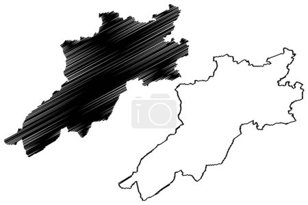Ilustración de Franches-Montagnes District (Suiza, Confederación Suiza, República y Cantón del Jura) mapa vector ilustración, boceto Bezirk Franches Montagnes mapa - Imagen libre de derechos