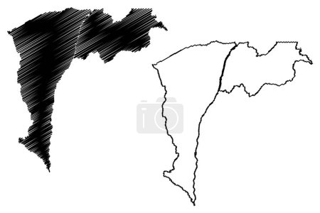 Caracarai municipalité (État de Roraima, Municipalités du Brésil, République fédérative du Brésil) illustration vectorielle de la carte, croquis de gribouillis Caracarai carte