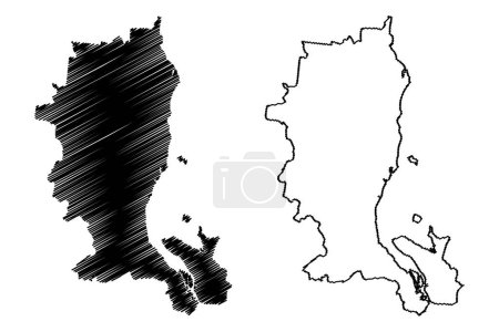 Ilustración de Región de la costa de Cassowary (Mancomunidad de Australia, estado de Queensland) mapa vector ilustración, garabato bosquejo Mapa de la costa de Cassowary - Imagen libre de derechos