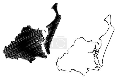 Région côtière du Fraser (Commonwealth d'Australie, État du Queensland) illustration vectorielle de la carte, croquis à griffonner Carte de la côte du Fraser