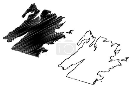 Comté du Cap-Breton (Canada, Nouvelle-Écosse Province, Amérique du Nord) illustration vectorielle de carte, croquis de gribouillis Comte de Cap-Breton ou Siorrachd Carte de Bhreatainn pas chère