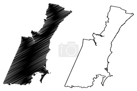 Ciudad de Wollongong (Mancomunidad de Australia, Nueva Gales del Sur, NSW) mapa vector ilustración, boceto garabato Wollongong mapa