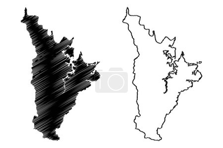 Hornsby Shire (Mancomunidad de Australia, Nueva Gales del Sur, NSW) mapa vector ilustración, boceto garabato Hornsby mapa