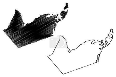 Ilustración de Condado de Gloucester (Canadá, Provincia de New Brunswick, América del Norte) mapa vector ilustración, garabato bosquejo mapa de Gloucester - Imagen libre de derechos