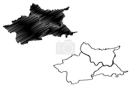 Stadt und Bezirk Villach (Republik Österreich oder Ostreich, Kärnten oder Krnten) Kartenvektorillustration, Kritzelskizze Karte