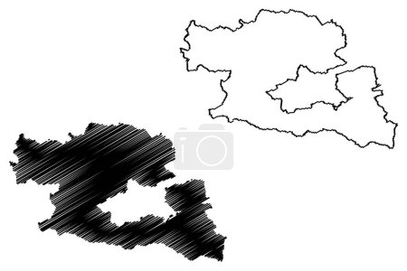 Bezirk Villach-Land (Republik Österreich oder osterreich, Kärnten oder Krnten) Kartenvektorillustration, Kritzelskizze Bezirk Villach Landkarte