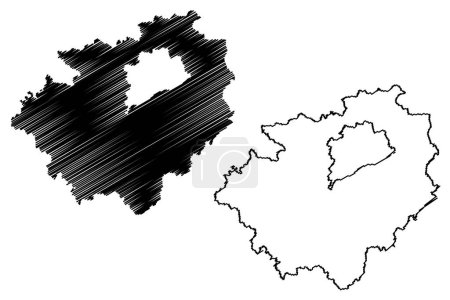 Wels-Land district (Republic of Austria or osterreich, Upper Austria or Obersterreich state) map vector illustration, scribble sketch Bezirk Wels Land map