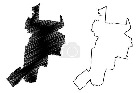 Wiener Neustadt city and district (Republic of Austria or osterreich, Lower Austria or Niedersterreich state) map vector illustration, scribble sketch Weana Neistod map