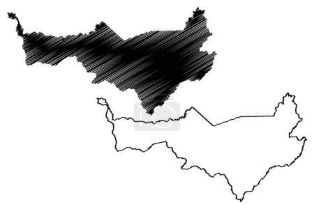 Alvorada dOeste municipality (Bundesstaat Rondonia, RO, Gemeinden von Brasilien, Föderative Republik Brasilien) Kartenvektorillustration, Kritzelskizze Karte von Alvorada d 'Oeste