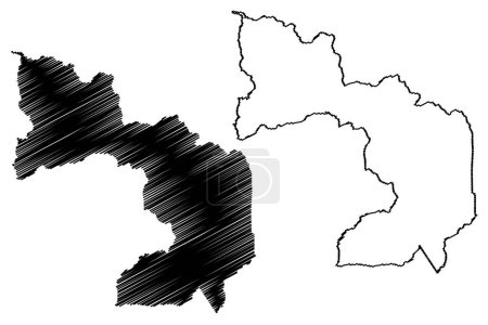 Sao Miguel do Guapore municipality (Bundesstaat Rondnia oder Rondonia, RO, Gemeinden von Brasilien, Föderative Republik Brasilien) Kartenvektorillustration, Kritzelskizze Sao Miguel do Guapor map,