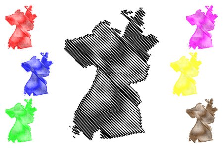 Neusiedl am See district (Republic of Austria or Osterreich, Burgenland state) illustration vectorielle de carte, croquis croquis Bezirk Neusiedl am Voir la carte