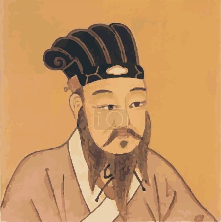 Illustration for Confucius (551-479 BCE): Color Vector of Influential Chinese philosopher and teacher, known for his ethical and moral teachings, including the Golden Rule. - Royalty Free Image