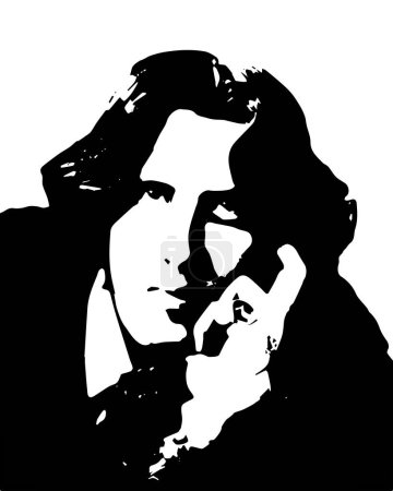 Téléchargez les illustrations : Portrait d'Oscar Wilde (1854-1900) : Vecteur en noir et blanc. dramaturge irlandais, auteur de "The Picture of Dorian Gray", connu pour son esprit et son style flamboyant, a subi une chute scandaleuse. - en licence libre de droit