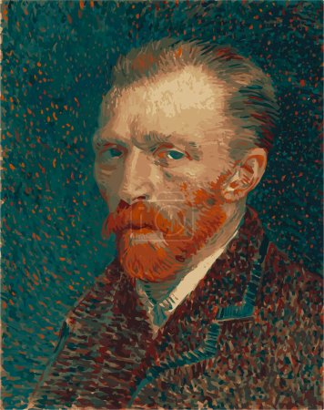Téléchargez les illustrations : Portrait du vecteur Vincent Van Gogh. Silhouette 3 couleurs. (1853-1890) Peintre postimpressionniste hollandais connu pour "Starry Night". Les problèmes de santé mentale ont influencé son travail. - en licence libre de droit