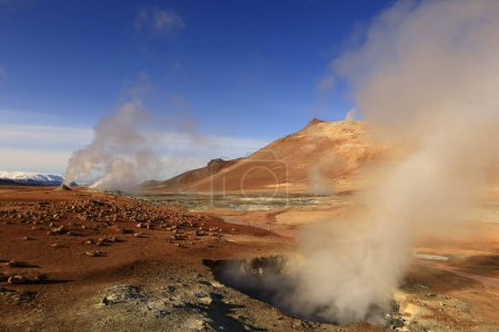 Hverarond is a hydrothermal site in Iceland with hot springs, fumaroles, mud ponds and very active solfatares. It is located in the north of the country, east of the town of Reykjahlio, at the foot of the Namafjall