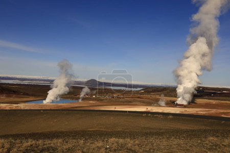 Hverarond is a hydrothermal site in Iceland with hot springs, fumaroles, mud ponds and very active solfatares. It is located in the north of the country, east of the town of Reykjahlio, at the foot of the Namafjall