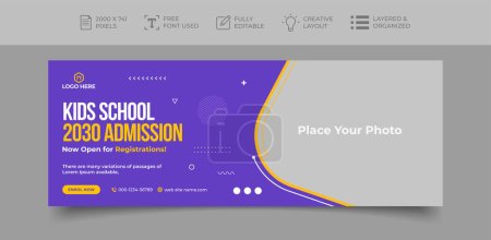 Ilustración de Plantilla de banner web y diseño de portada de línea de tiempo de admisión escolar - Imagen libre de derechos
