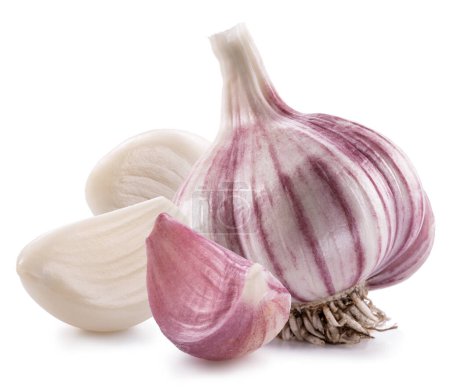 Photo for Garlic bulb and garlic cloves isolated on white background. - Royalty Free Image