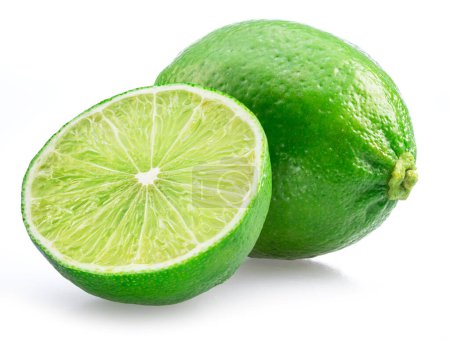 Lime fruit and lime slice isolated on white background. 