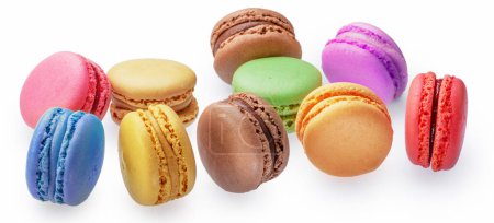 Photo for Colorful french macaroon cookies isolated on white background. - Royalty Free Image