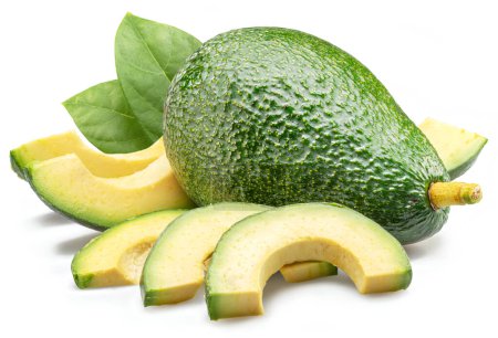Photo for Avocado fruit with avocado slices isolated on white background. - Royalty Free Image