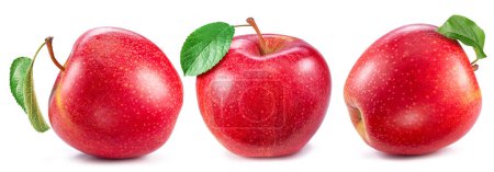 Foto de Conjunto de tres manzanas rojas aisladas sobre fondo blanco. - Imagen libre de derechos