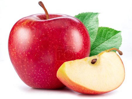 Foto de Manzana roja y rodaja de manzana aisladas sobre fondo blanco. - Imagen libre de derechos
