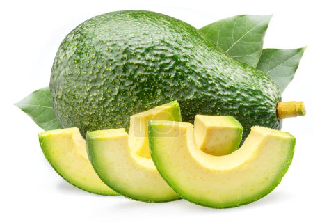 Photo for Avocado fruit with avocado slices isolated on white background. - Royalty Free Image