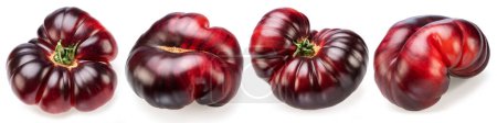 Tomates maduros negros o morados aislados sobre fondo blanco. 