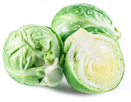 Photo for Miniature cabbages of brussels sprout isolated on white background. - Royalty Free Image