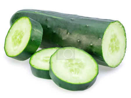 Photo for Raw cucumber and cucumber slices isolated on white background. - Royalty Free Image