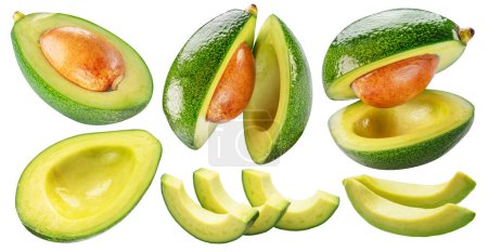 Photo for Set of avocado fruits and slices on white background. File contains clipping path. - Royalty Free Image