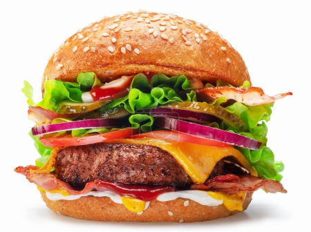 Téléchargez les photos : Savoureux cheeseburger isolé sur fond blanc. Le fichier contient le chemin de coupe. - en image libre de droit