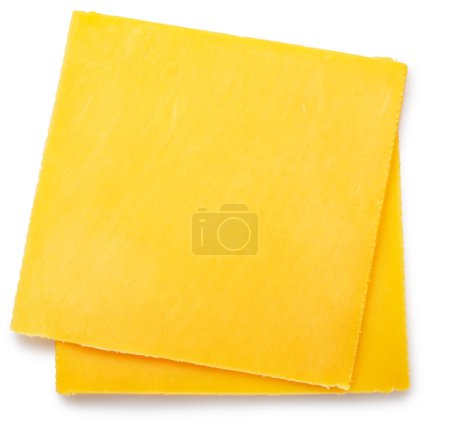 Foto de Rebanadas de queso, ingrediente de hamburguesa con queso sobre fondo blanco. El archivo contiene ruta de recorte. - Imagen libre de derechos