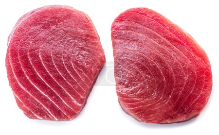 Photo for Two raw tuna fish steaks isolated on white background. - Royalty Free Image