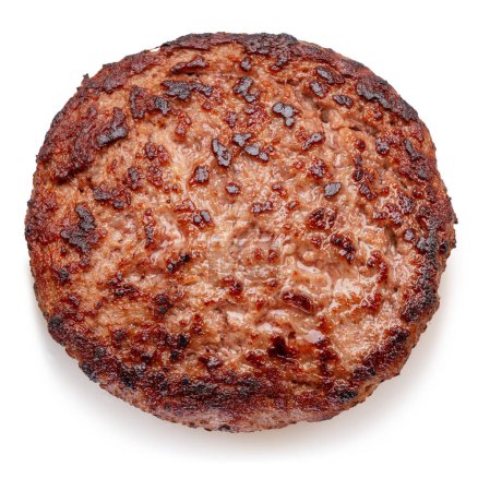 Foto de Hamburguesa a la parrilla empanada de carne sobre fondo blanco. El archivo contiene ruta de recorte. - Imagen libre de derechos