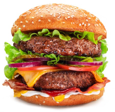 Foto de Hamburguesa doble hamburguesa con queso aislada sobre fondo blanco. - Imagen libre de derechos