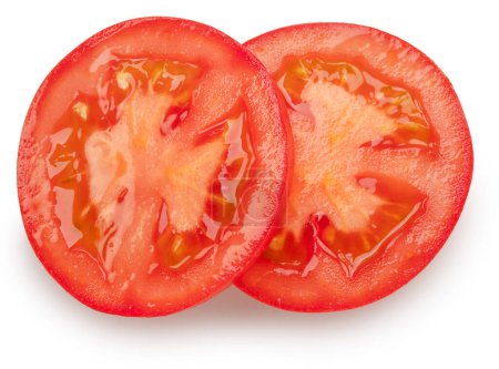 Téléchargez les photos : Tranches de tomates sur fond blanc. Le fichier contient le chemin de coupe. - en image libre de droit