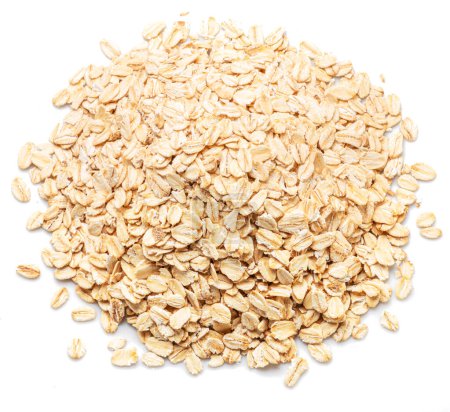 Photo for Rolled oats or oats flakes heap isolated on white background. Top view. - Royalty Free Image