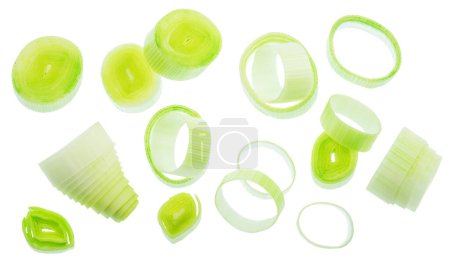 Rings of leek isolated on white background. File contains clipping path.