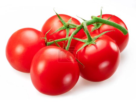 Foto de Tomates campari rojos. Rama de tomate aislada sobre fondo blanco. Macro tiro. - Imagen libre de derechos