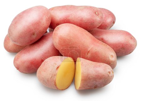 Photo for Red-skinned potato tubers on white background. File contains clipping path. - Royalty Free Image