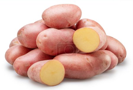 Red-skinned potato tubers on white background. File contains clipping path.