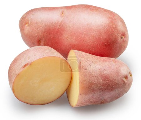 Red-skinned potato tubers on white background. File contains clipping path.